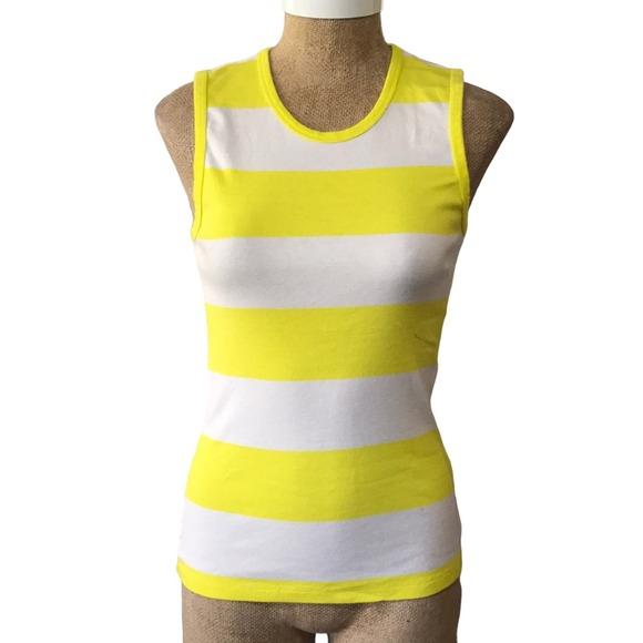 J. Crew Perfect Fit Striped Shell Cotton Tank Top Size Small Yellow White Shell - Picture 1 of 6